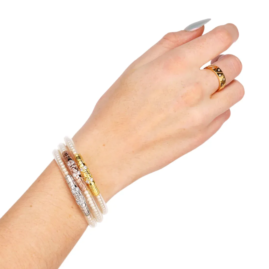 BuDhaGirl | Set of Three | Three Queens All Weather Bangles in White Pearl