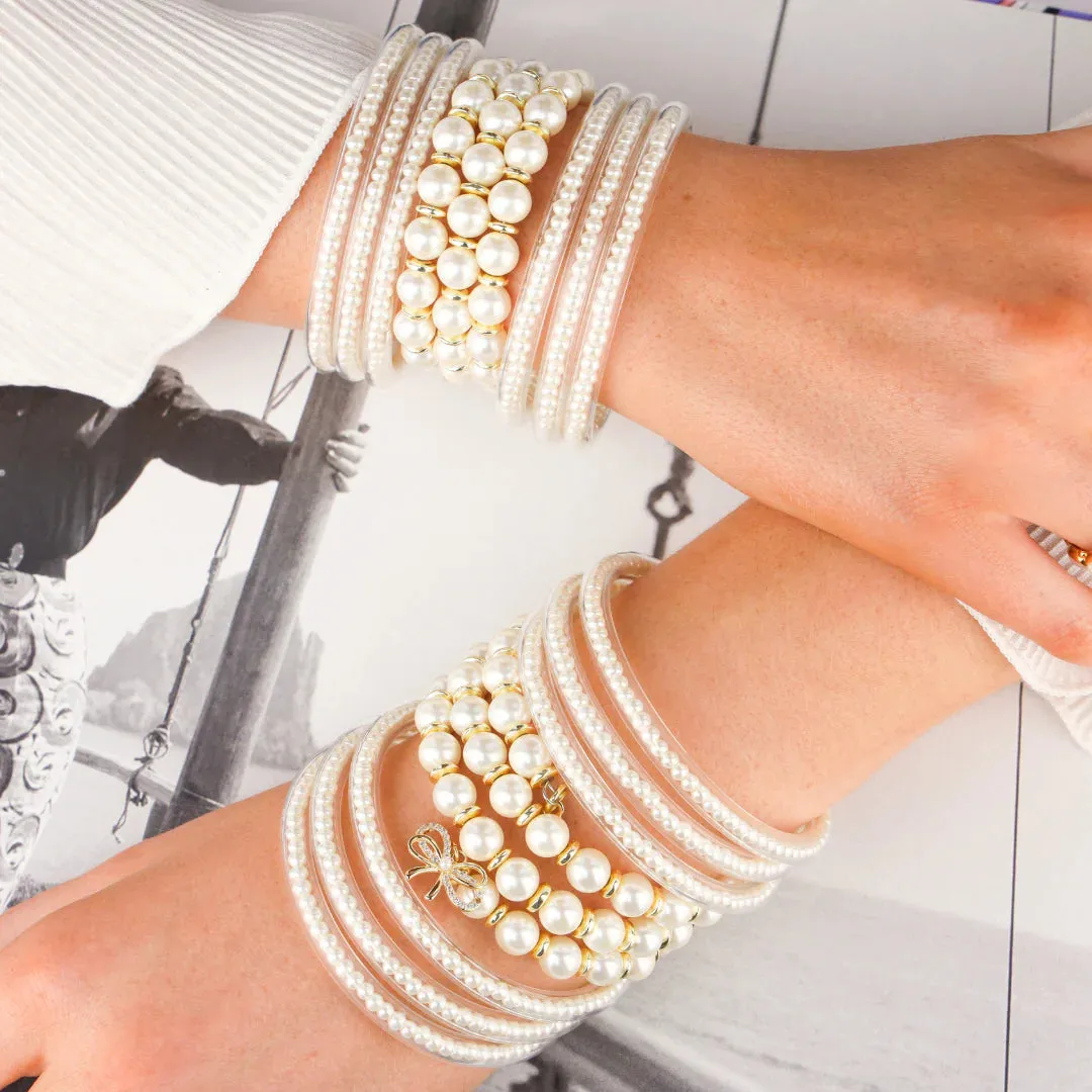 BuDhaGirl | Set of Three | Three Queens All Weather Bangles in White Pearl