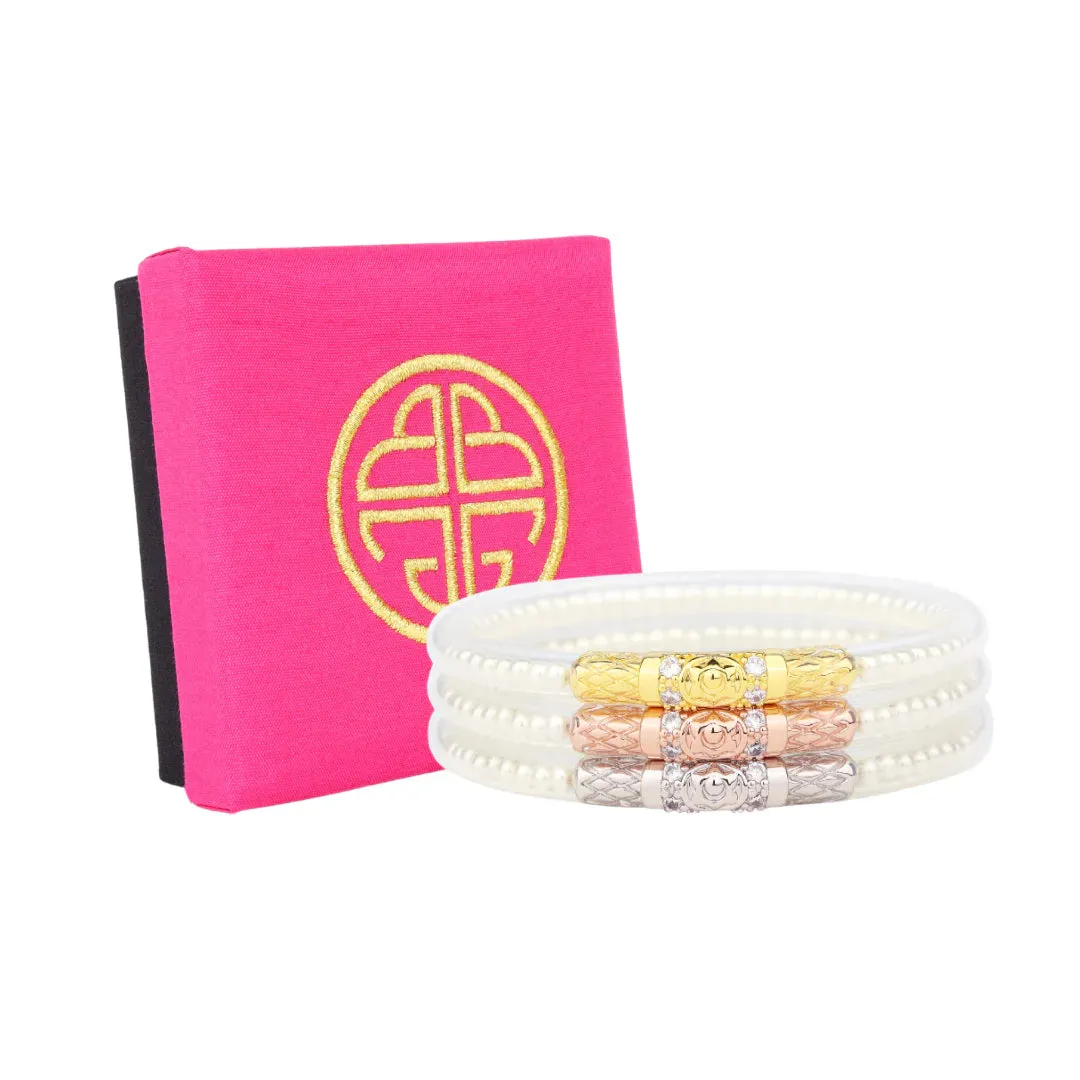 BuDhaGirl | Set of Three | Three Queens All Weather Bangles in White Pearl
