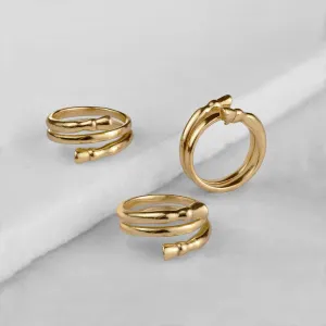 Cavallo - Stylized Authentic Horse Hoofs and Horseshoe Design 14K Gold on Sterling Silver Ring