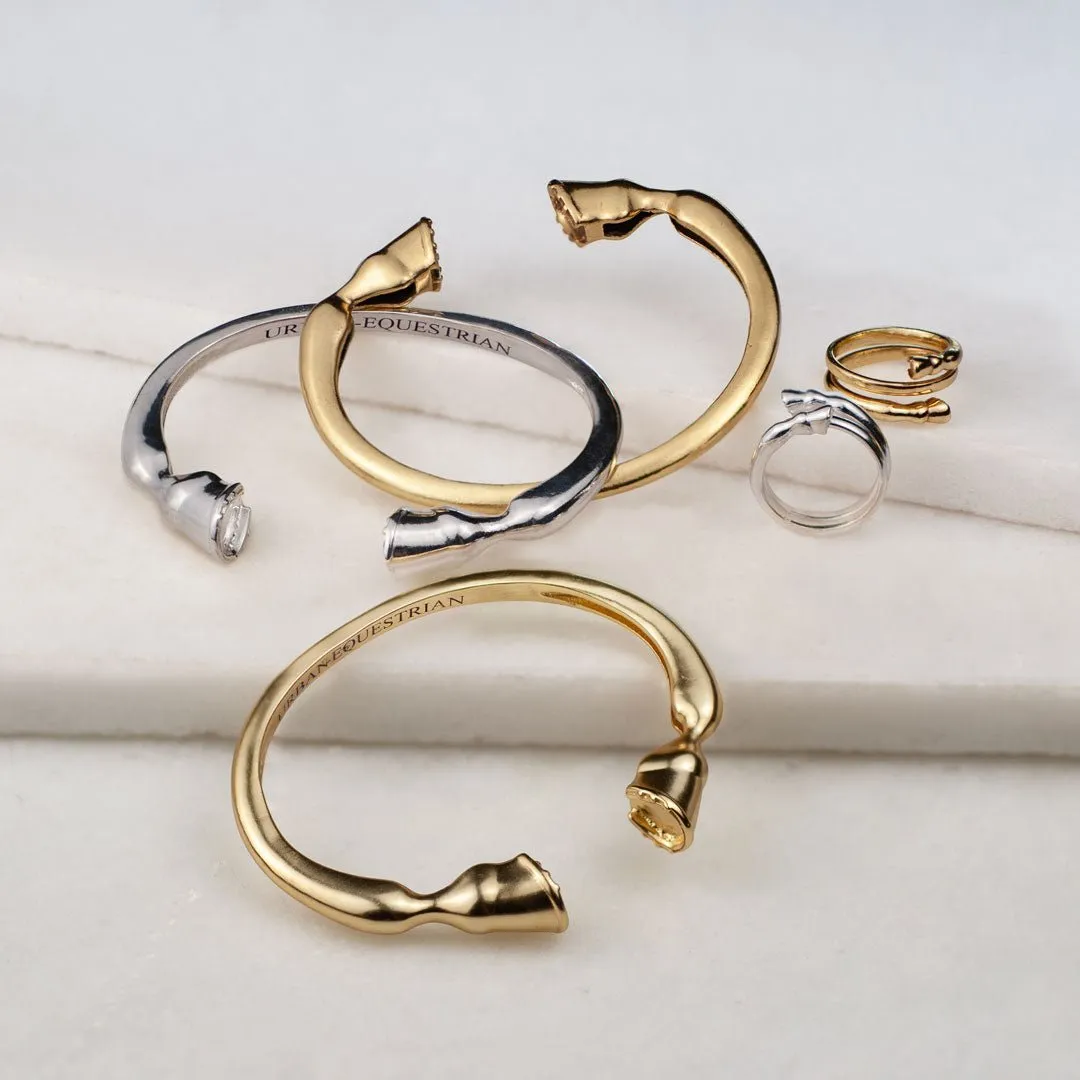 Cavallo - Stylized Authentic Horse Hoofs and Horseshoe Design 14K Gold on Sterling Silver Ring