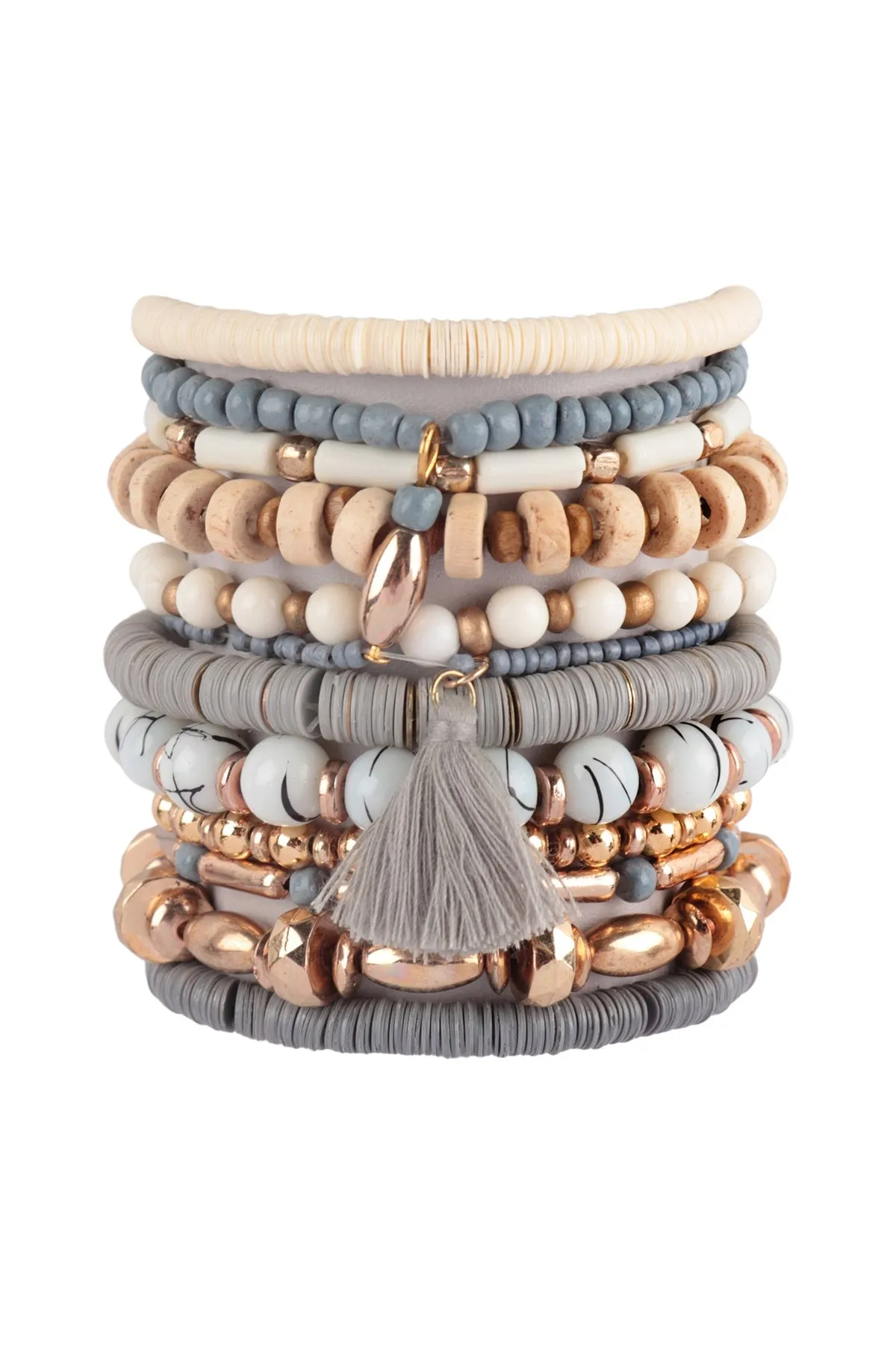 CHARM MULTI BEADS FIMO TASSEL VERSATILE BRACELET