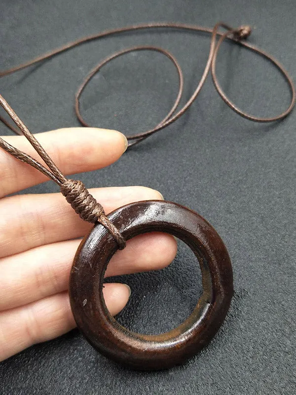 Chicmy-Vintage Handmade Wood Geometric Leaf Necklace