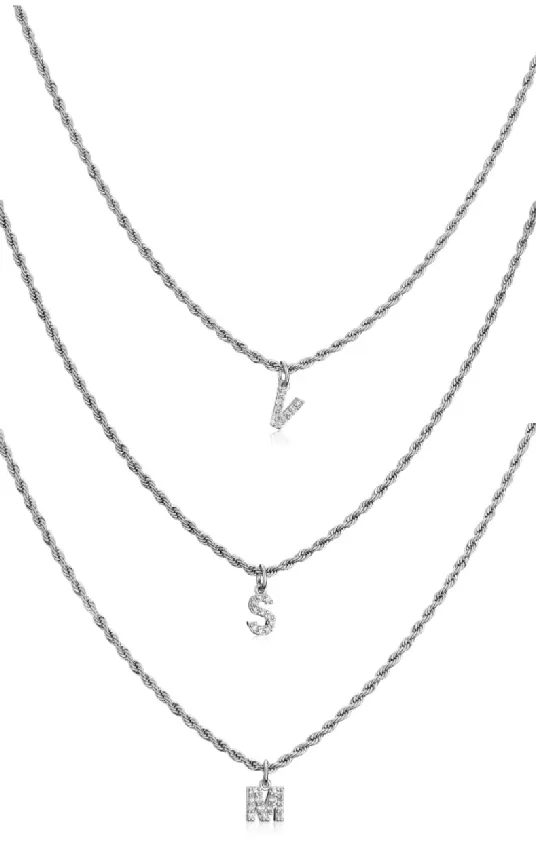 Children's Twisted Chain with Crystal Letter of the Alphabet Pendant Necklaces