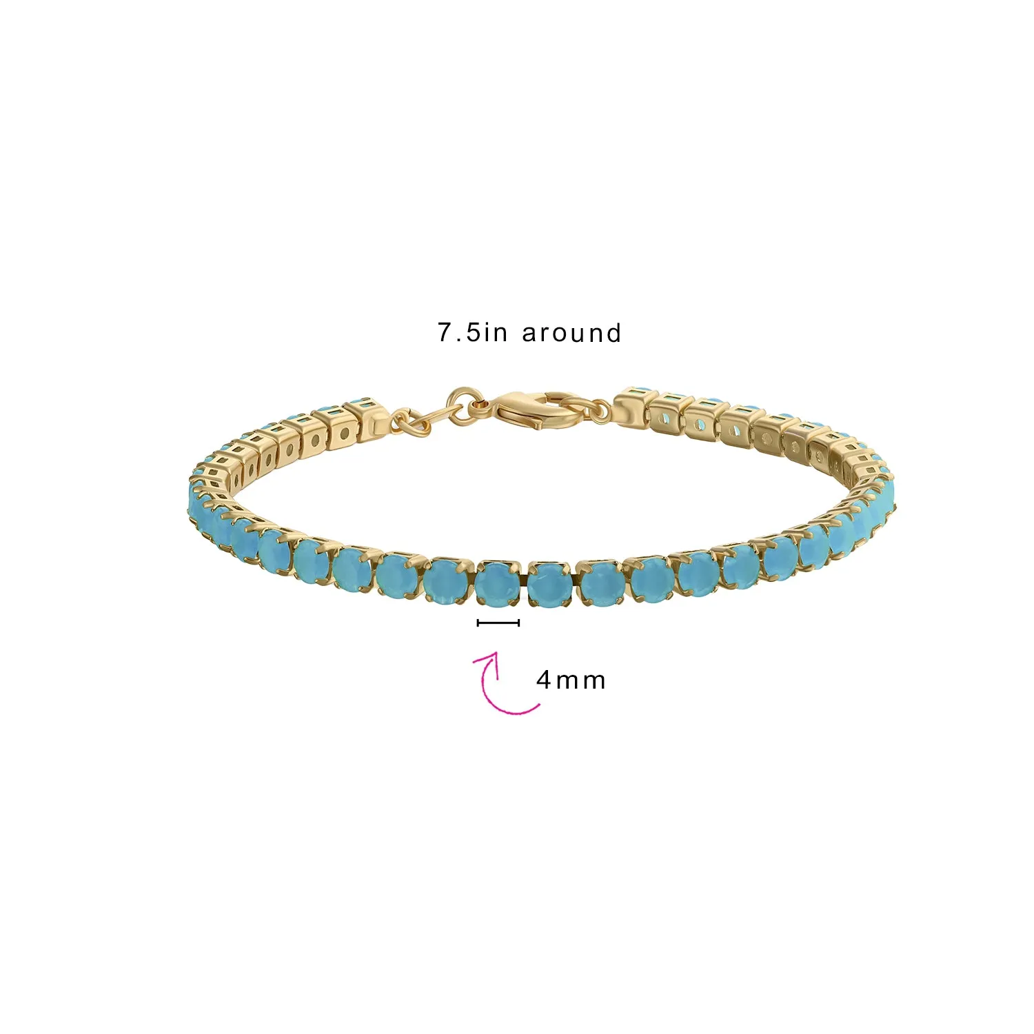 Classic 12CTW Blue CZ Tennis Bracelet 14K Gold Plated 7.5 Inch