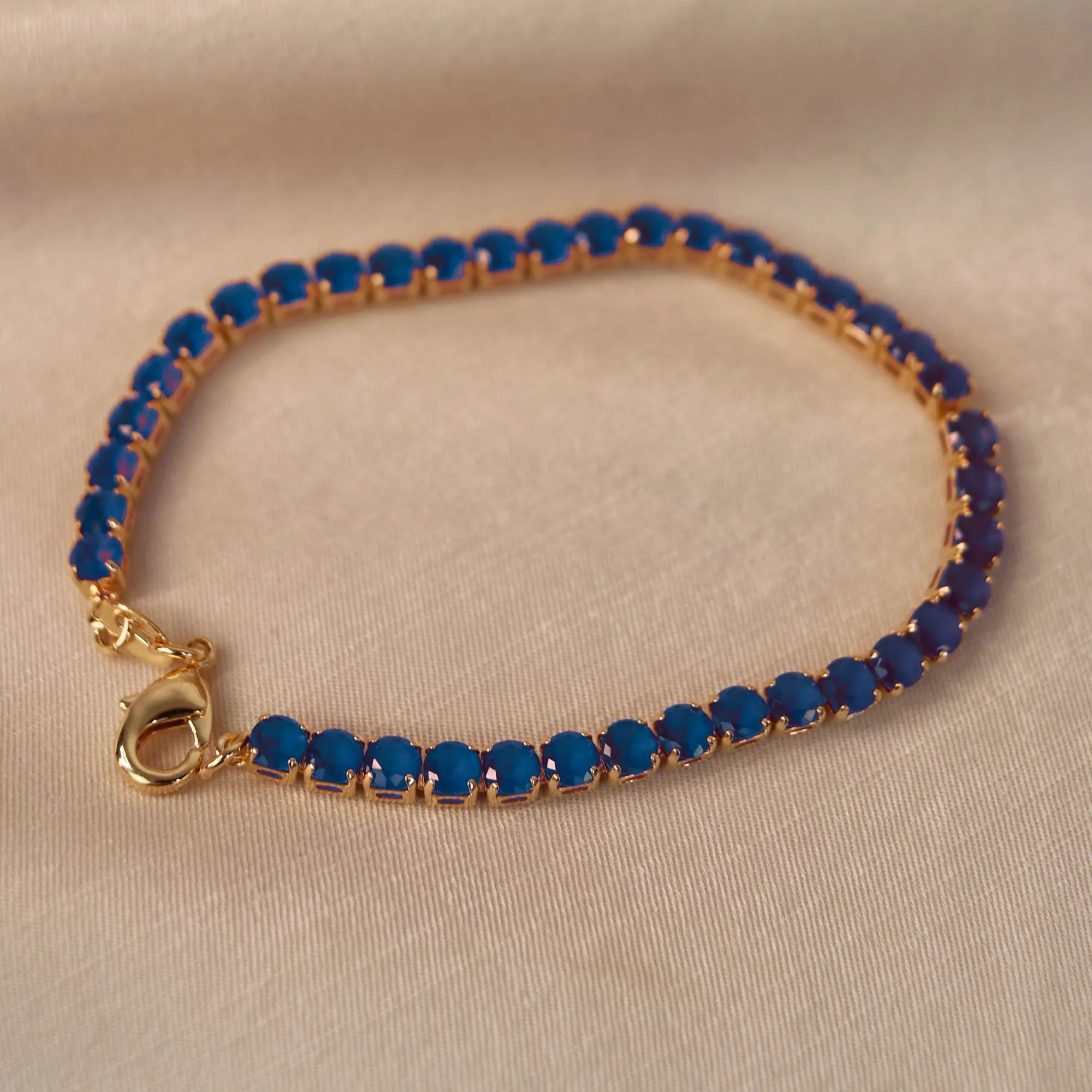 Classic 12CTW Blue CZ Tennis Bracelet 14K Gold Plated 7.5 Inch