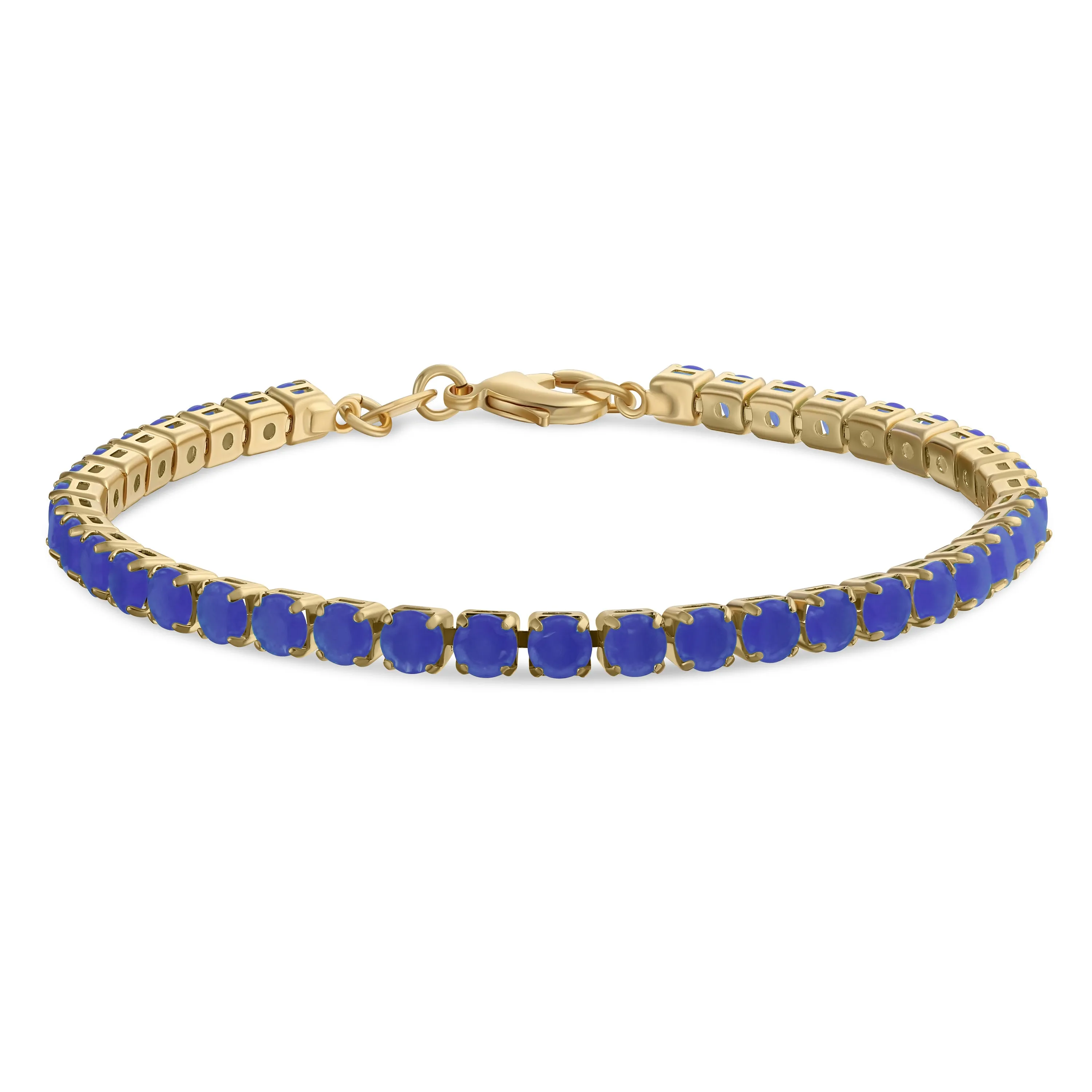 Classic 12CTW Blue CZ Tennis Bracelet 14K Gold Plated 7.5 Inch