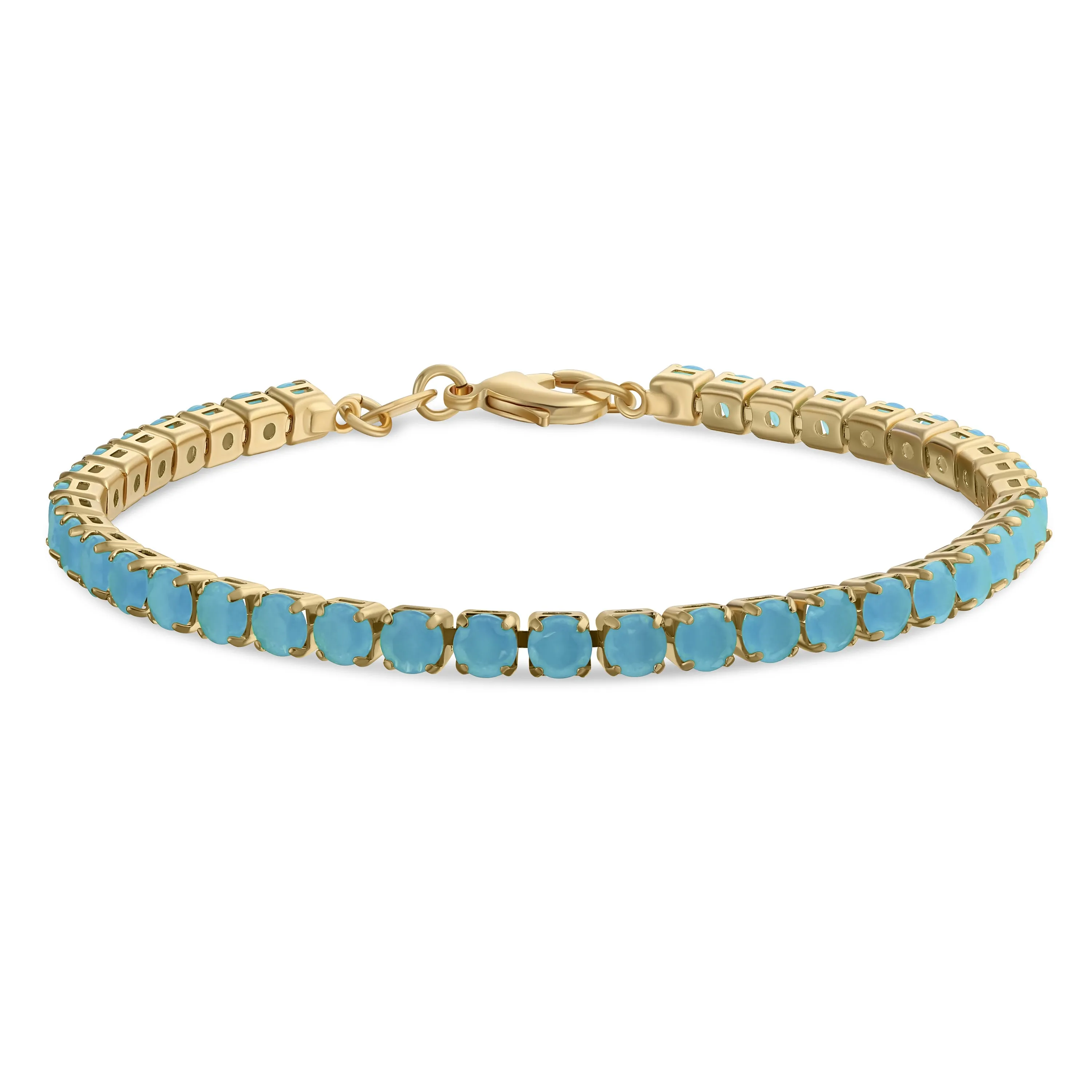 Classic 12CTW Blue CZ Tennis Bracelet 14K Gold Plated 7.5 Inch
