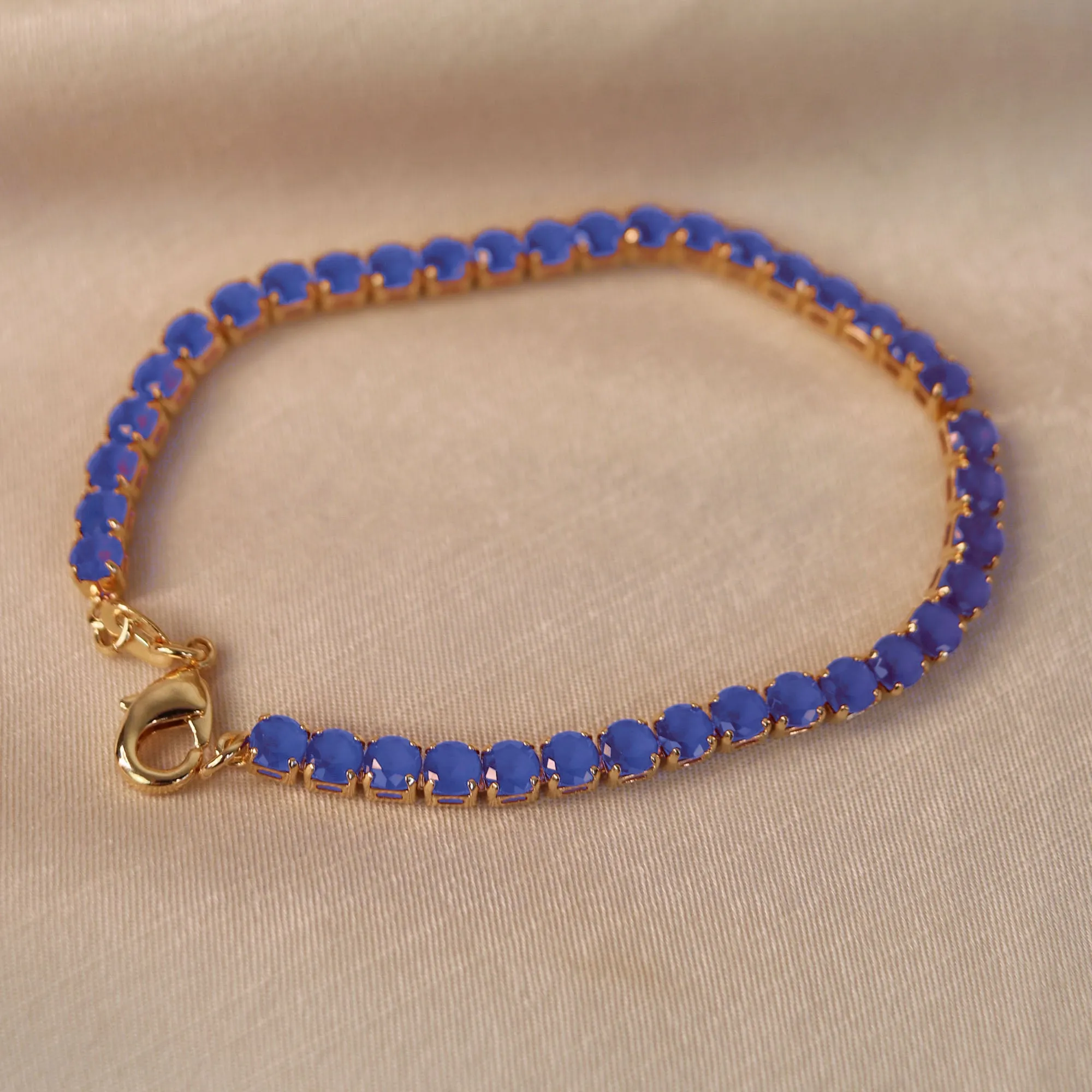 Classic 12CTW Blue CZ Tennis Bracelet 14K Gold Plated 7.5 Inch