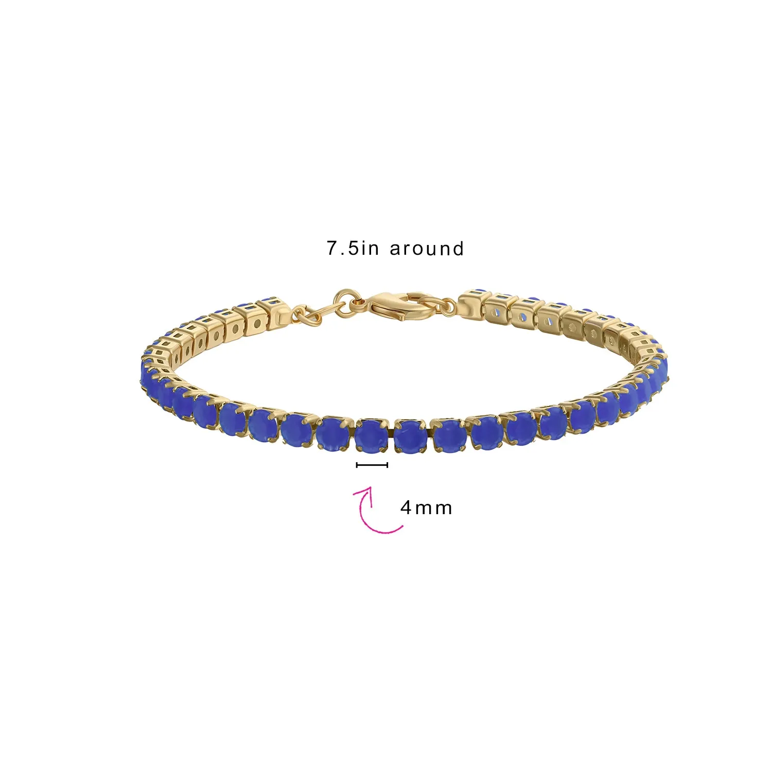 Classic 12CTW Blue CZ Tennis Bracelet 14K Gold Plated 7.5 Inch