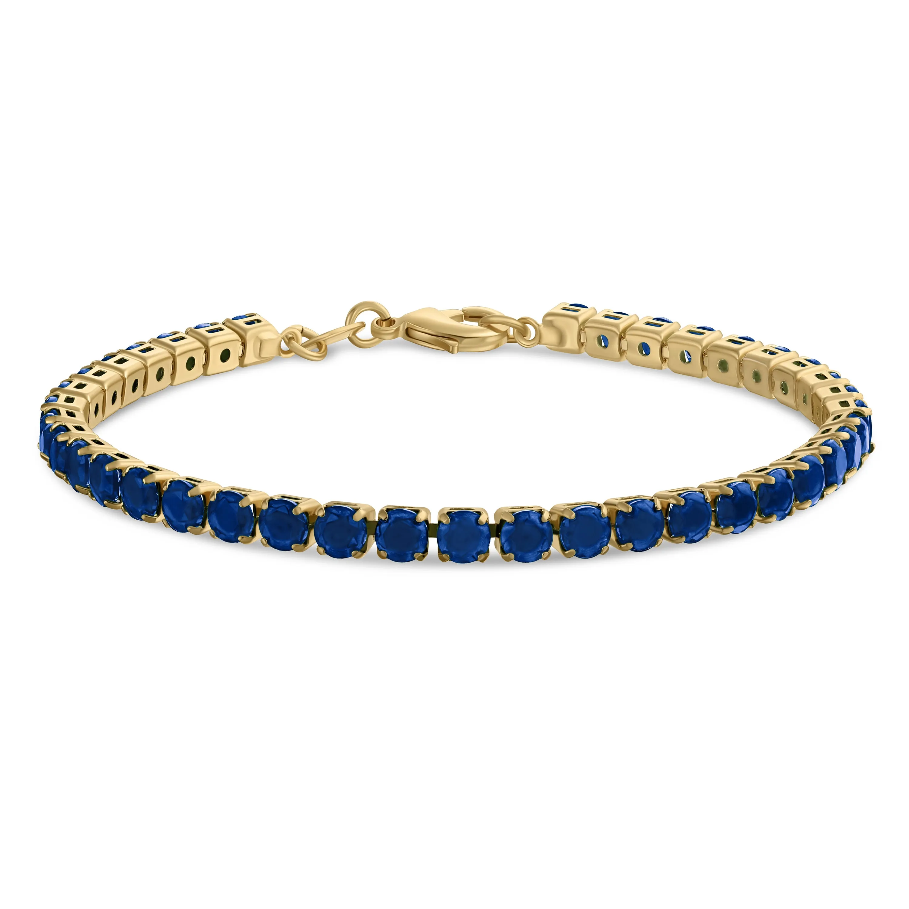 Classic 12CTW Blue CZ Tennis Bracelet 14K Gold Plated 7.5 Inch