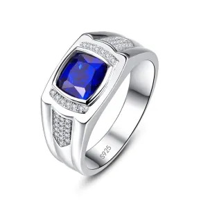 Classic Blue Sapphire Silver Wedding Ring For Men