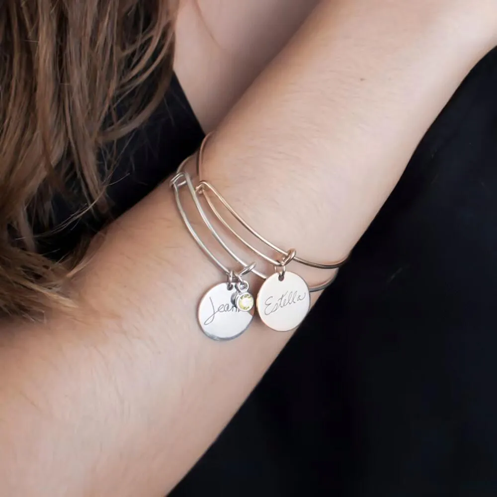 Classic Simple Birthstone Matching Round Card Customizable Name Design Versatile Bracelet