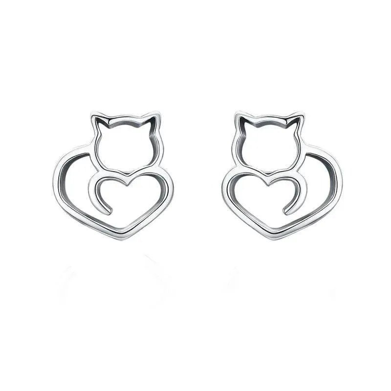 Classy Cat Heart Stud Earrings