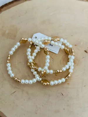 Clover Pearl and Gold Bracelet Set