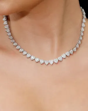 Clustered Heart Tennis Necklace