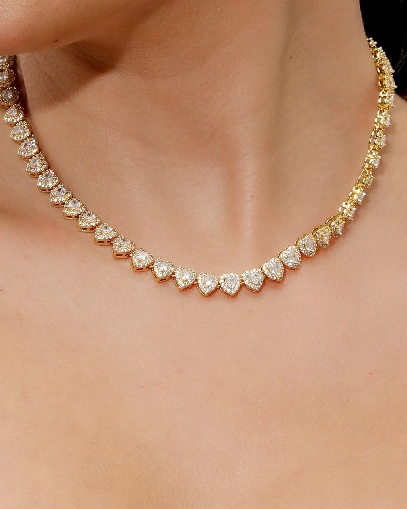 Clustered Heart Tennis Necklace