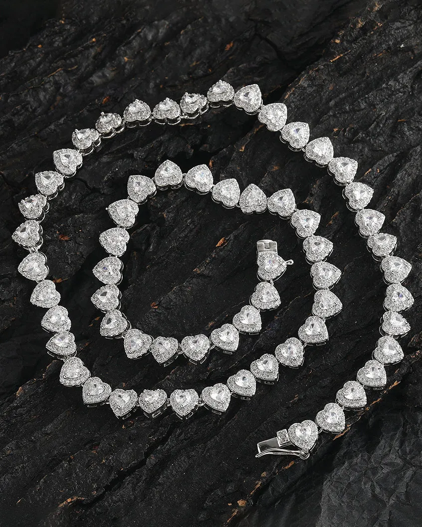 Clustered Heart Tennis Necklace