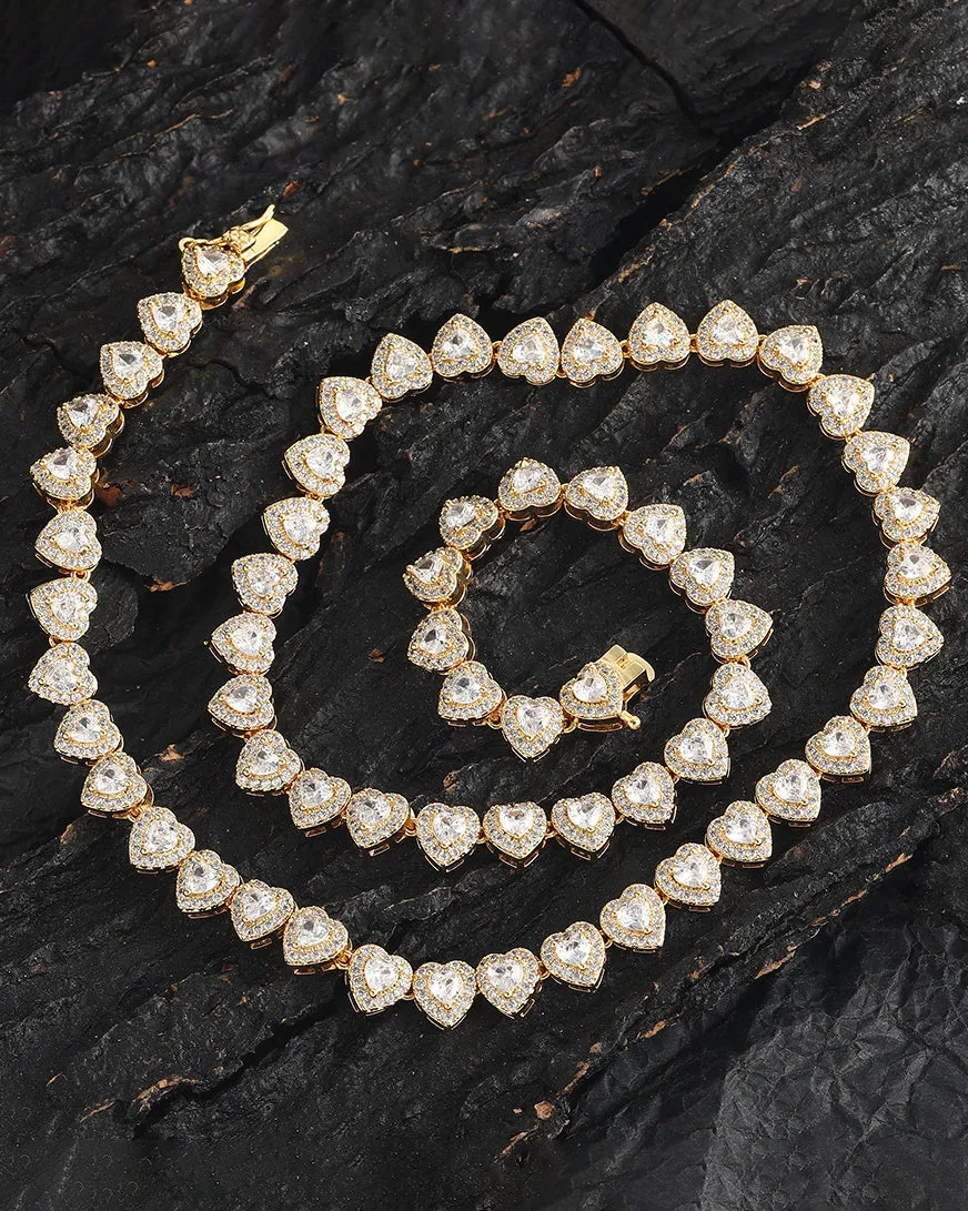 Clustered Heart Tennis Necklace