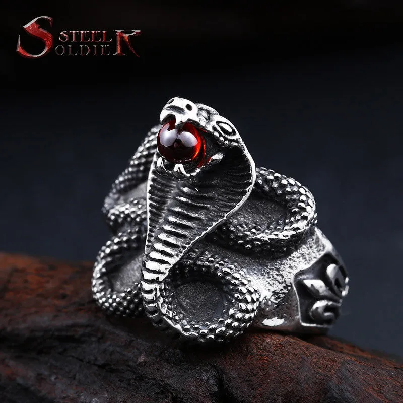 Cobra stainless steel Man ring Punk Heavy Metal ring Snake Jewelry