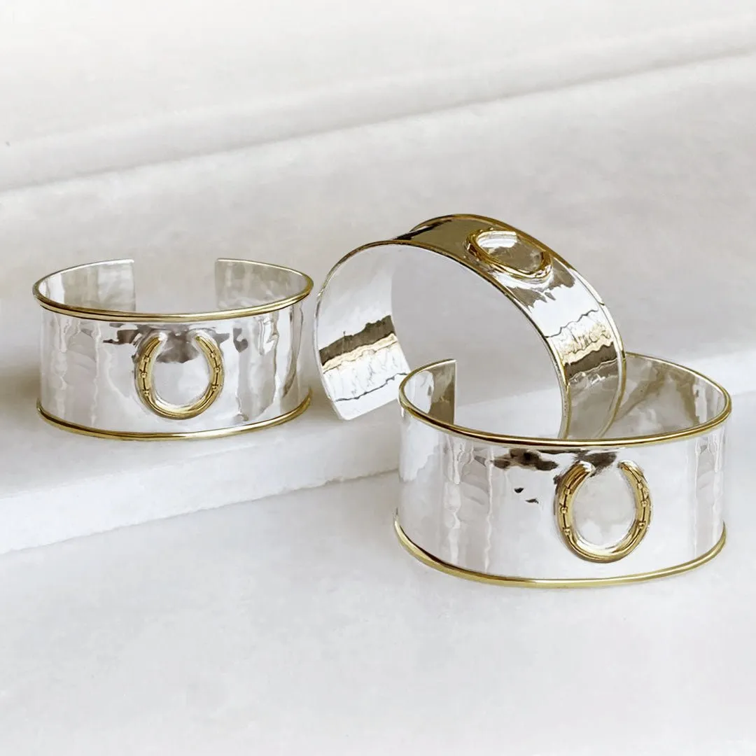 Cody - Hammered Sterling Silver on Brass Horseshoe Wrist Cuff Bracelet