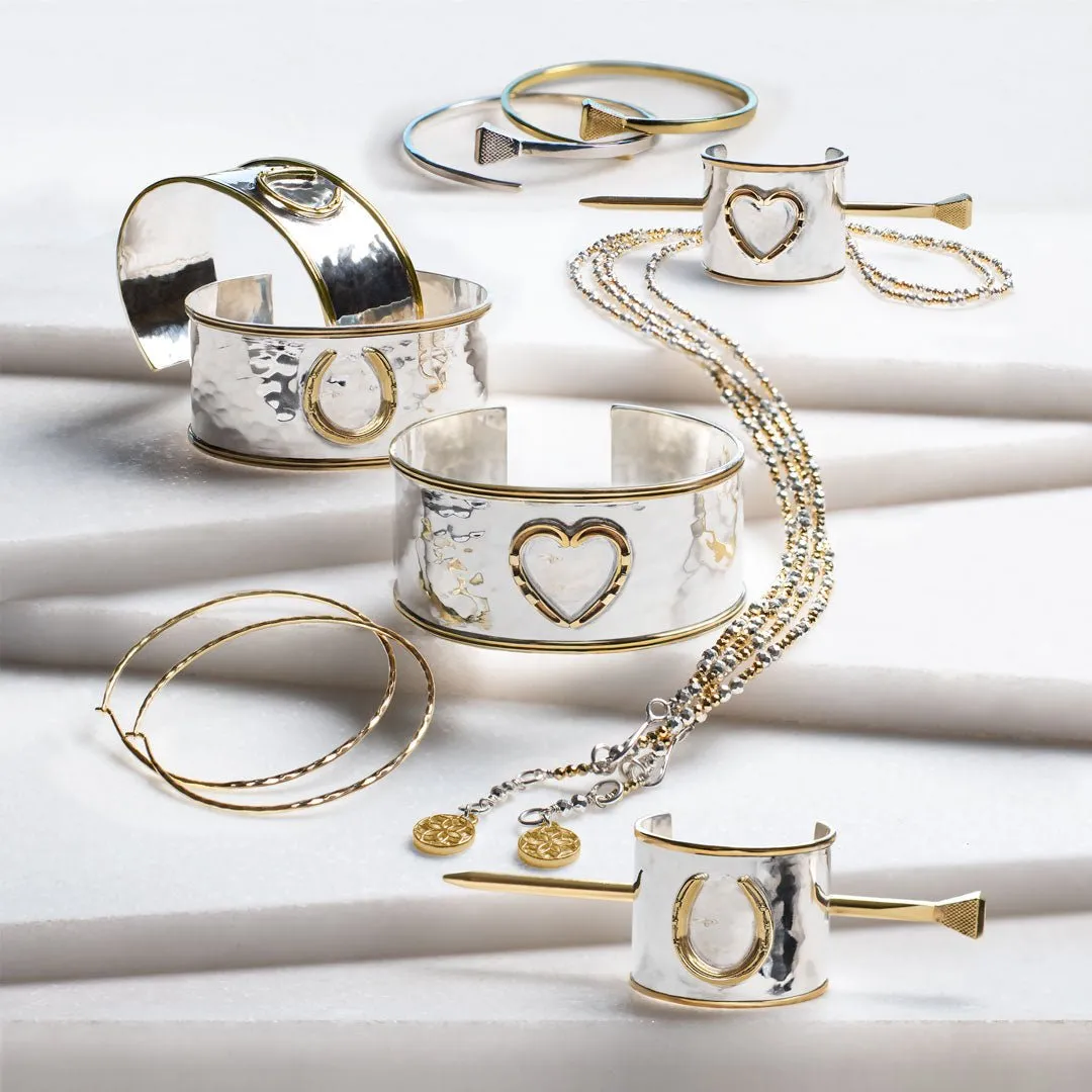 Cody - Hammered Sterling Silver on Brass Horseshoe Wrist Cuff Bracelet