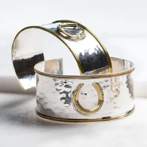 Cody - Hammered Sterling Silver on Brass Horseshoe Wrist Cuff Bracelet
