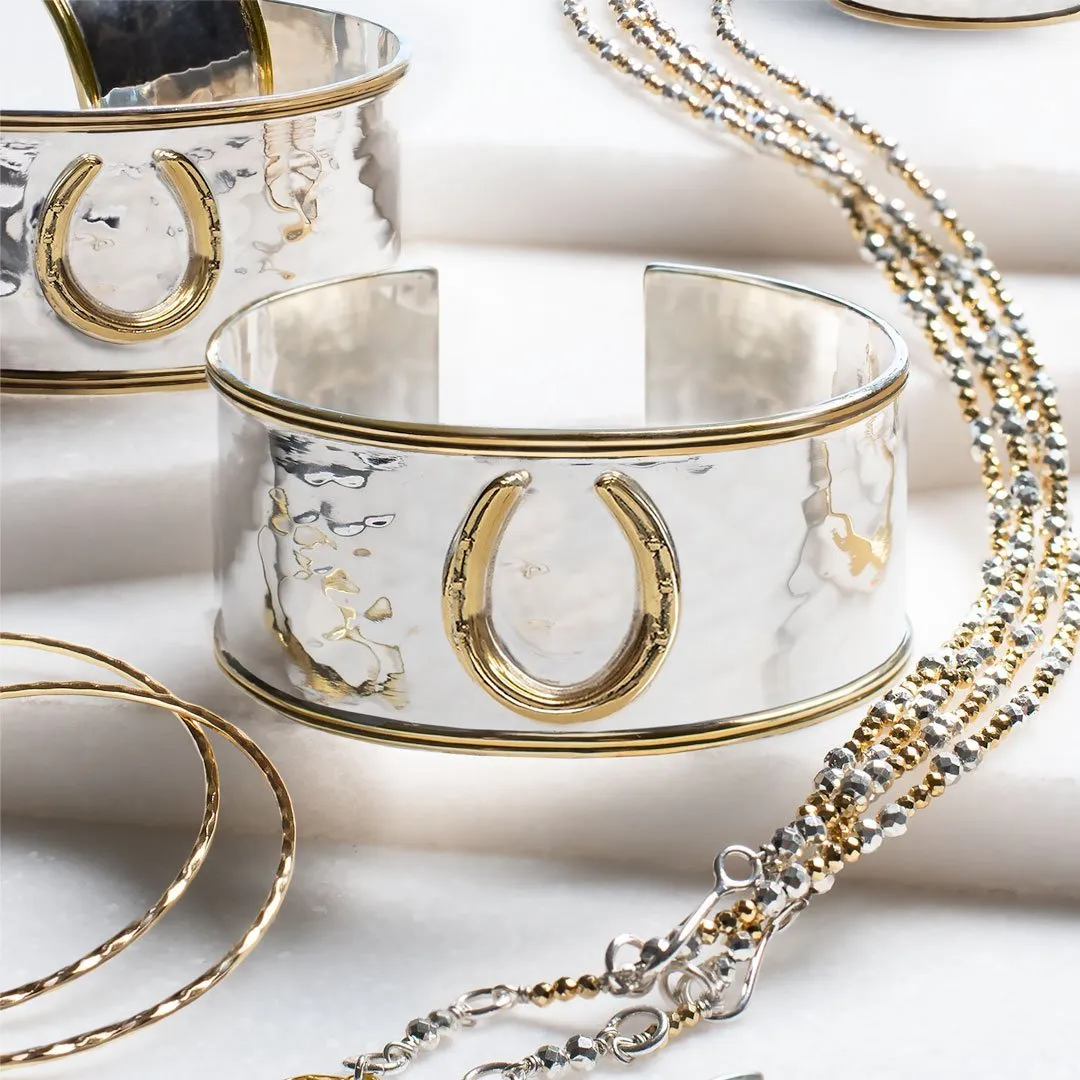 Cody - Hammered Sterling Silver on Brass Horseshoe Wrist Cuff Bracelet