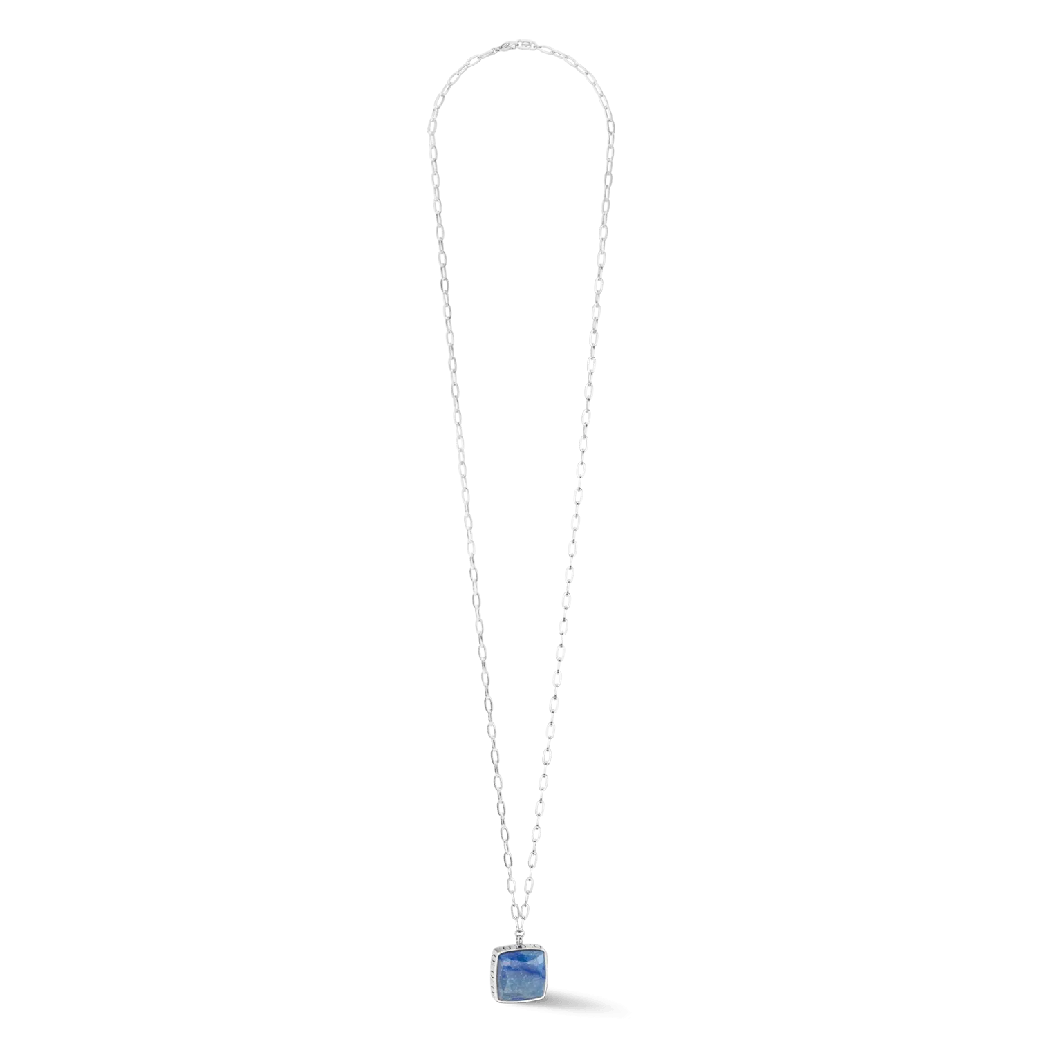Coeur De Lion Silver Blue Square Aventurine Amulet Necklace