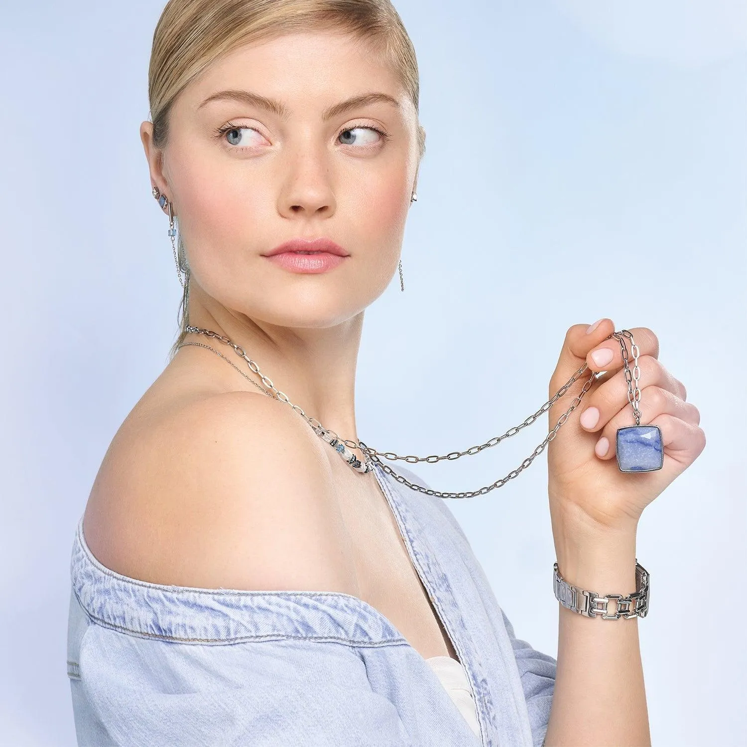Coeur De Lion Silver Blue Square Aventurine Amulet Necklace