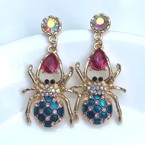 Colorful Rhinestone Spider Earrings