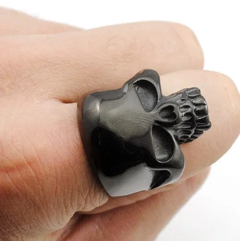 Cool Stainless Steel Rings For Men Trendy Smooth Polishing Big Tripple Skull Ring Punk Biker Jewelry
