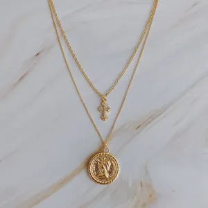 Cross and Coin Layered Necklace