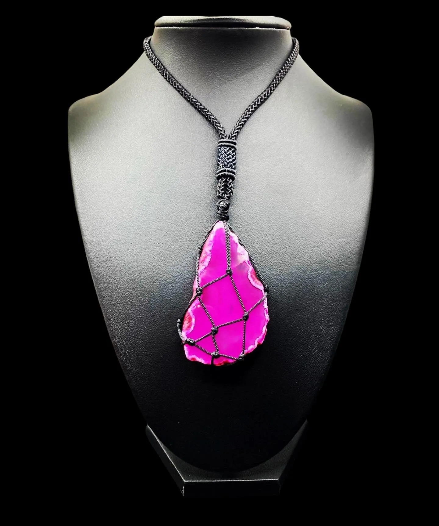 Crystal Agate Slice Necklace | Woven Cage | Slab | Stone | Pendant | Jewelry | Statement Piece | Gift