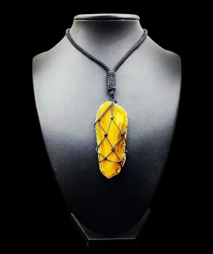 Crystal Agate Slice Necklace | Woven Cage | Slab | Stone | Pendant | Jewelry | Statement Piece | Gift