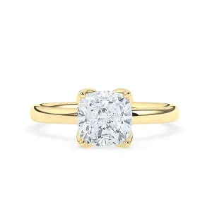 Cushion Solitaire Floral Prong Ring
