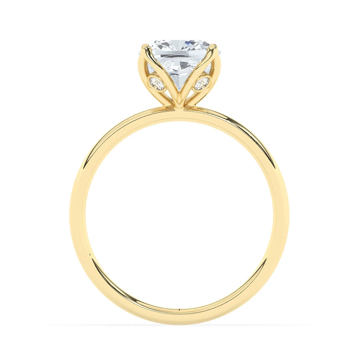 Cushion Solitaire Floral Prong Ring