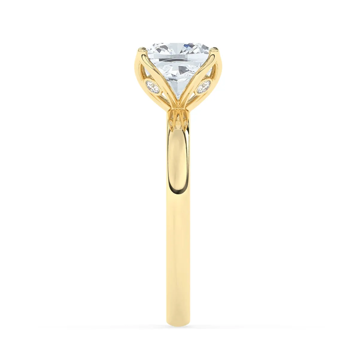 Cushion Solitaire Floral Prong Ring