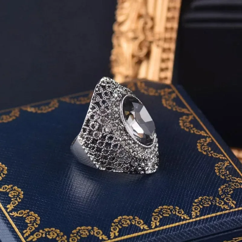 Dark Oval Zircon Stone Ring Women Wedding Jewelry