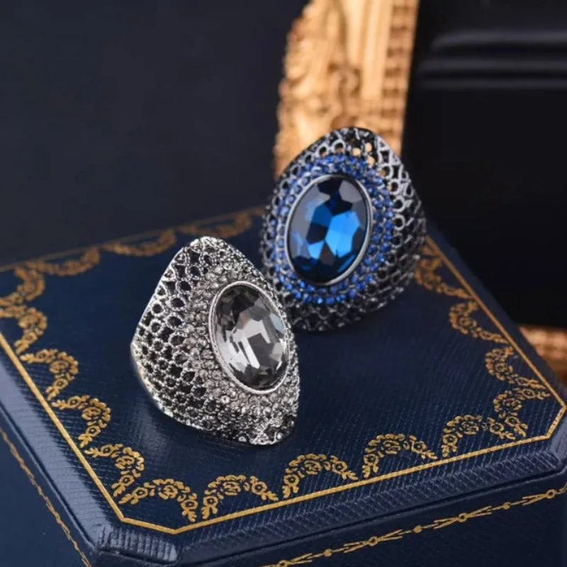 Dark Oval Zircon Stone Ring Women Wedding Jewelry