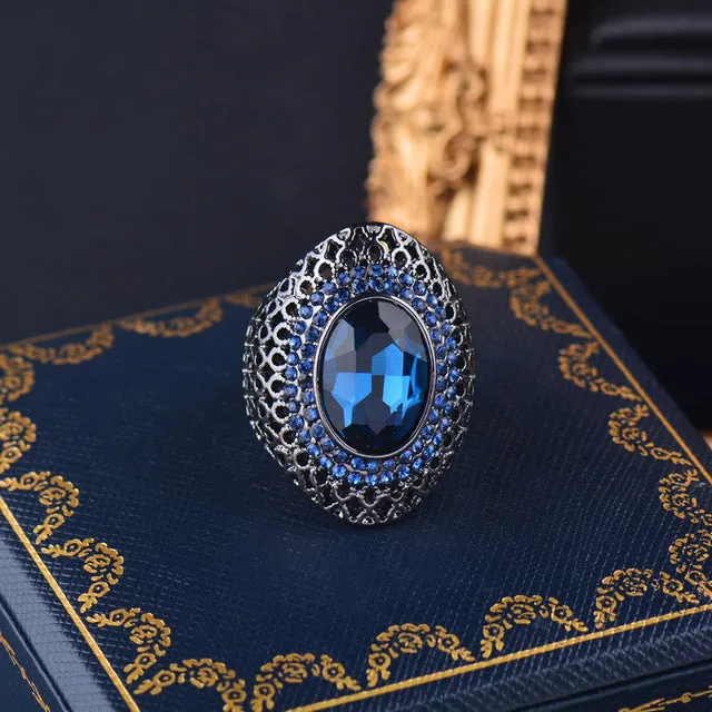 Dark Oval Zircon Stone Ring Women Wedding Jewelry