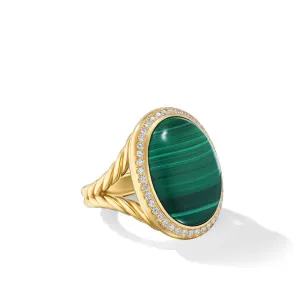 David Yurman Albion Oval 18K Yellow Gold with Malachite and Diamonds 21mm Ring - Size 7