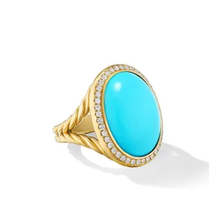 David Yurman Albion Oval Ring in 18K Yellow Gold with Turquoise and Diamonds, 21mm - Size 7