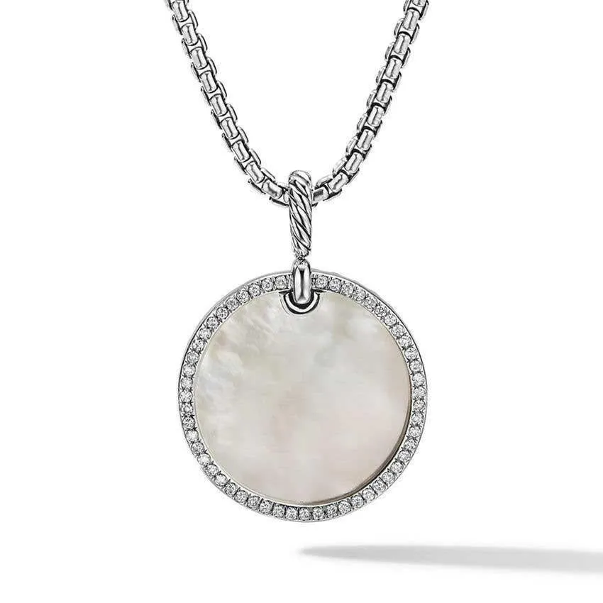 David Yurman DY Elements Disc Pendant with Mother of Pearl and Pave Diamond Rim, 24mm