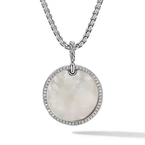 David Yurman DY Elements Disc Pendant with Mother of Pearl and Pave Diamond Rim, 24mm