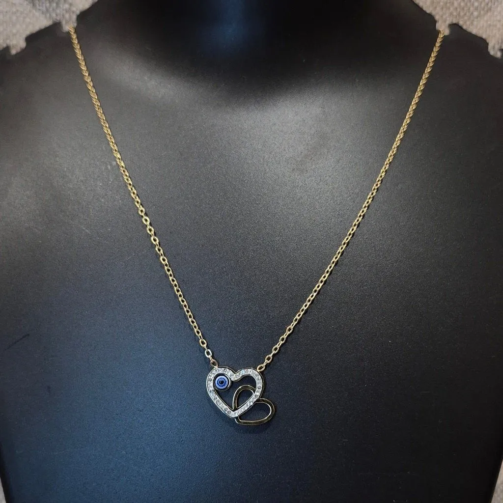 Diamond Heart evil eye pendant and chain