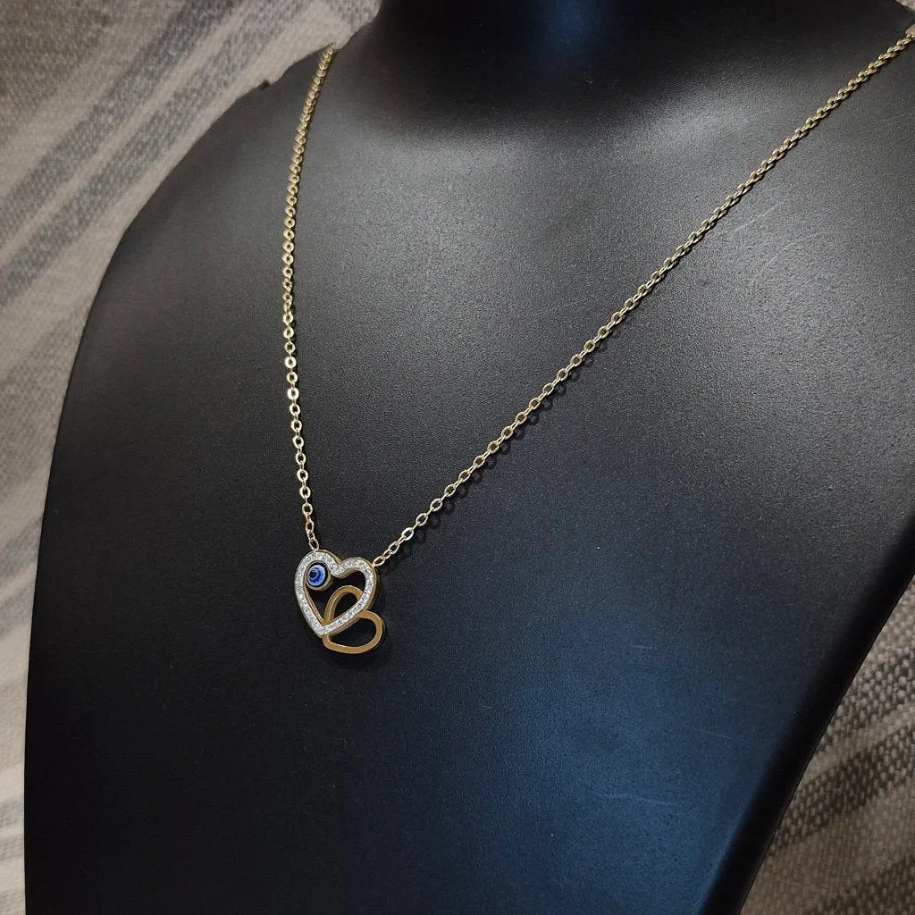 Diamond Heart evil eye pendant and chain