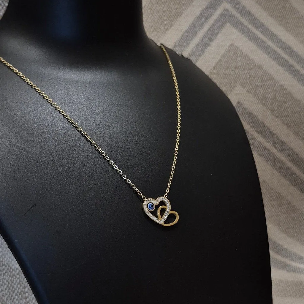 Diamond Heart evil eye pendant and chain