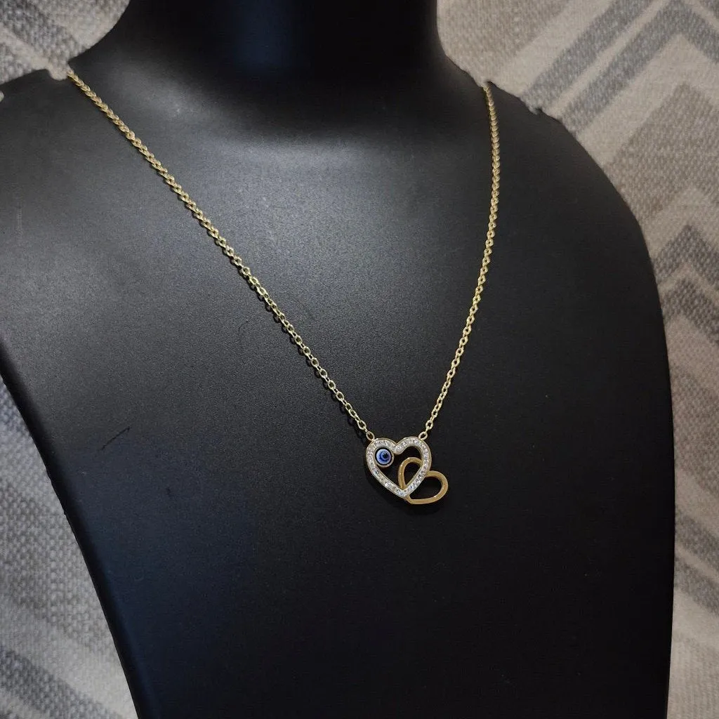 Diamond Heart evil eye pendant and chain