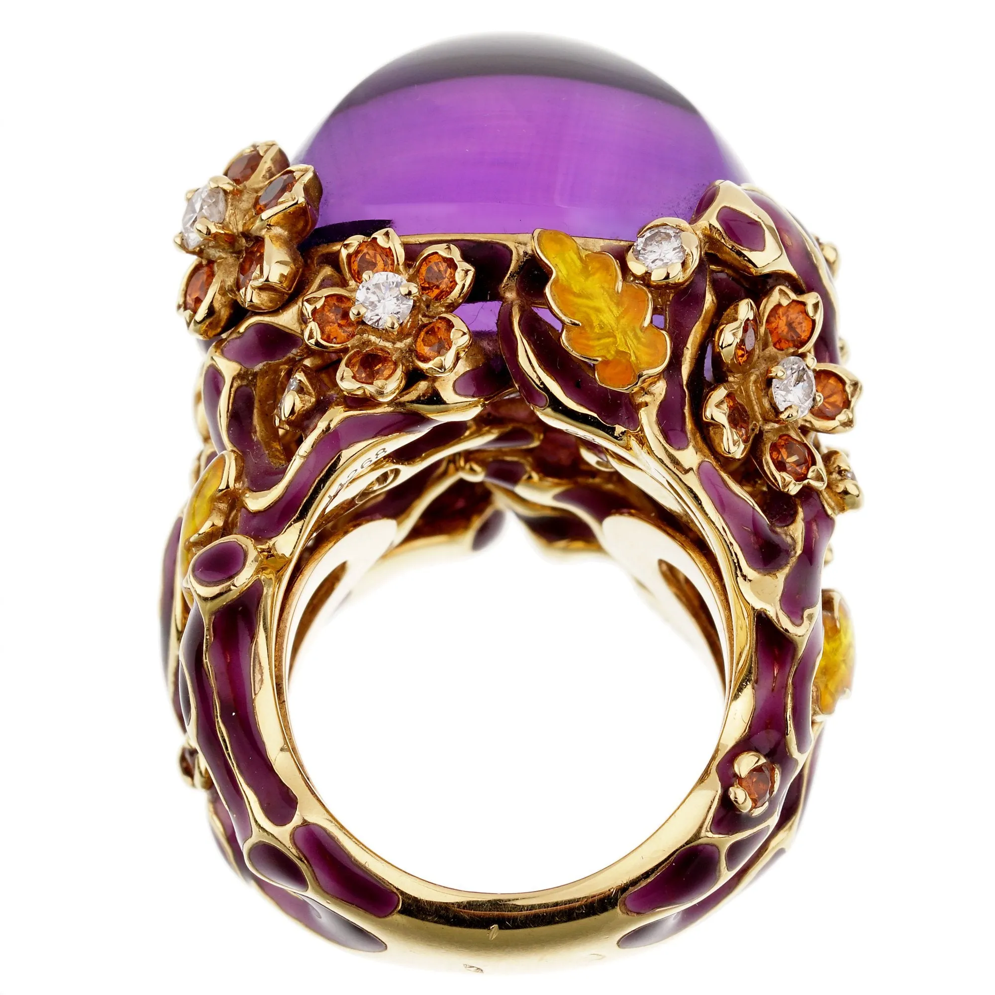 Dior Diorella Amethyst Yellow Gold Diamond Cocktail Ring Sz 6 1/2